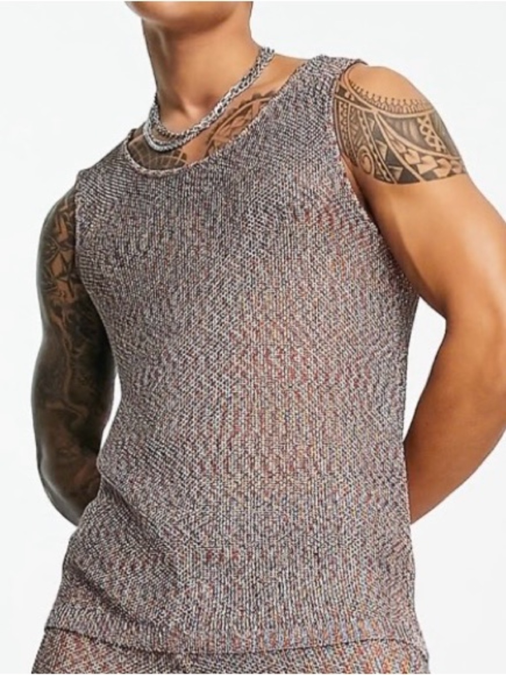 ASOS DESIGN Men’s Knitted Metallic Mesh Rainbow Shorts Co-Ord Festival Club S